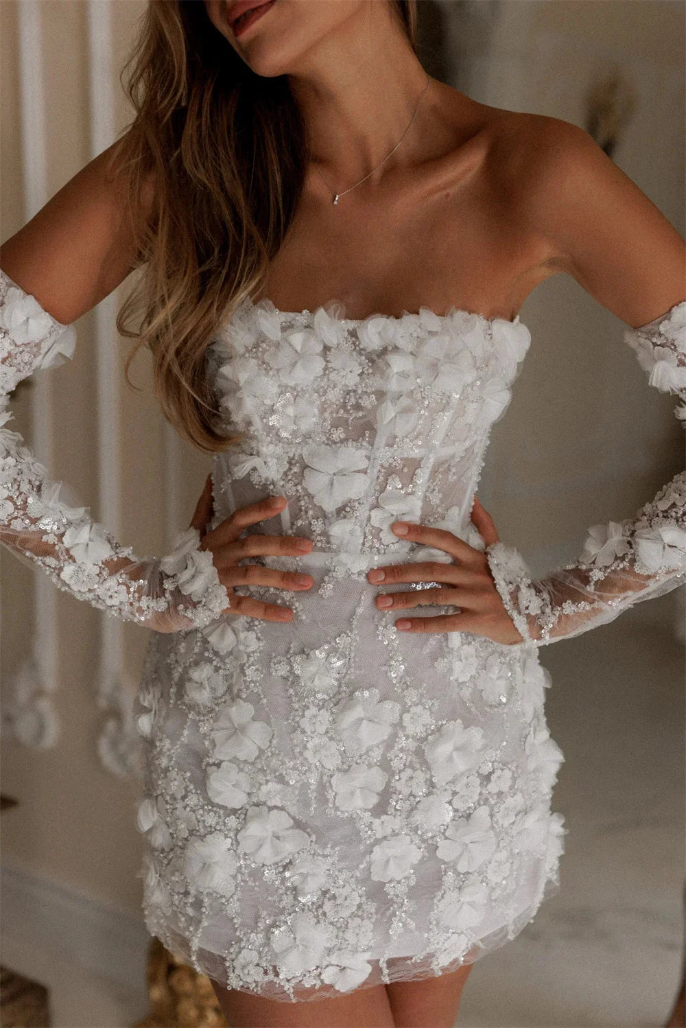 CUSTOM BEADED LACE MINI WEDDING DRESS - Image 6