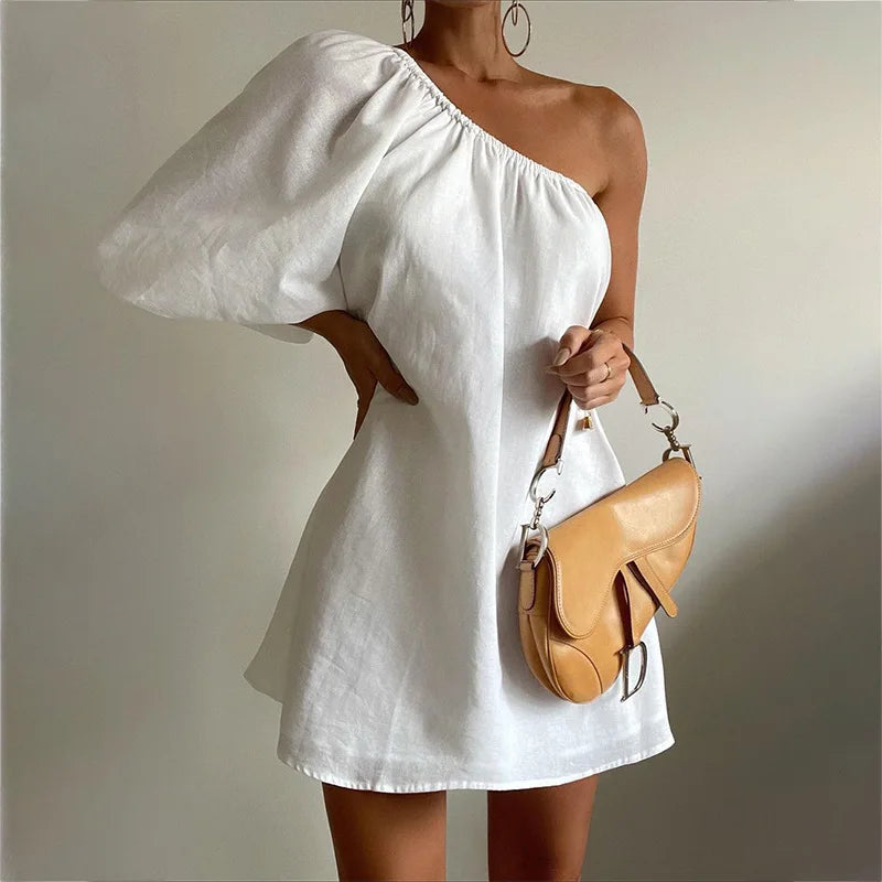 REINA ONE SHOULDER LINEN DRESS - Image 2