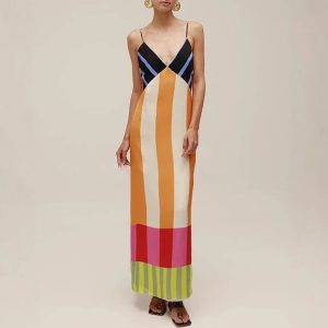 CONTRAST STRIPED STRAP DRESS