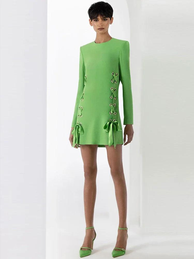 FRANCES RIBBONS LACING UP GREEN DRESS - Image 6
