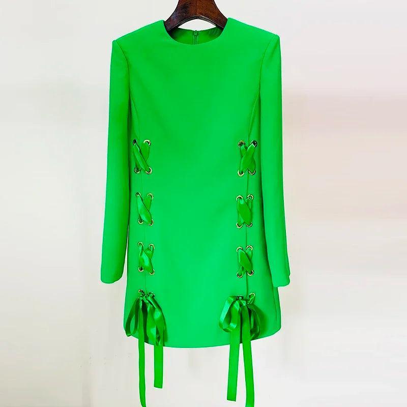 FRANCES RIBBONS LACING UP GREEN DRESS - Image 5