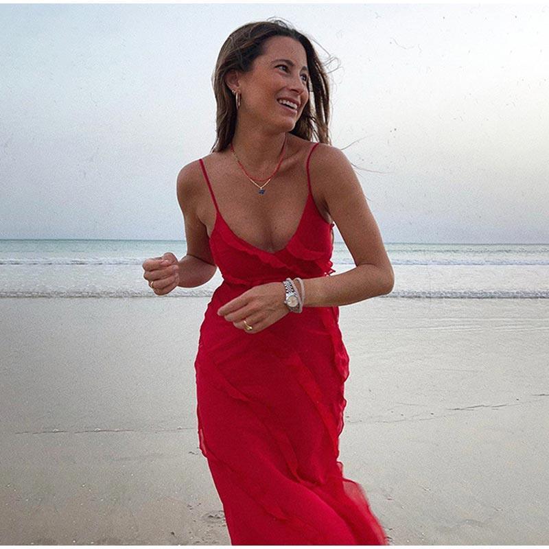 ROBIN RUFFLES BACKLESS DRESS - RED - Image 9