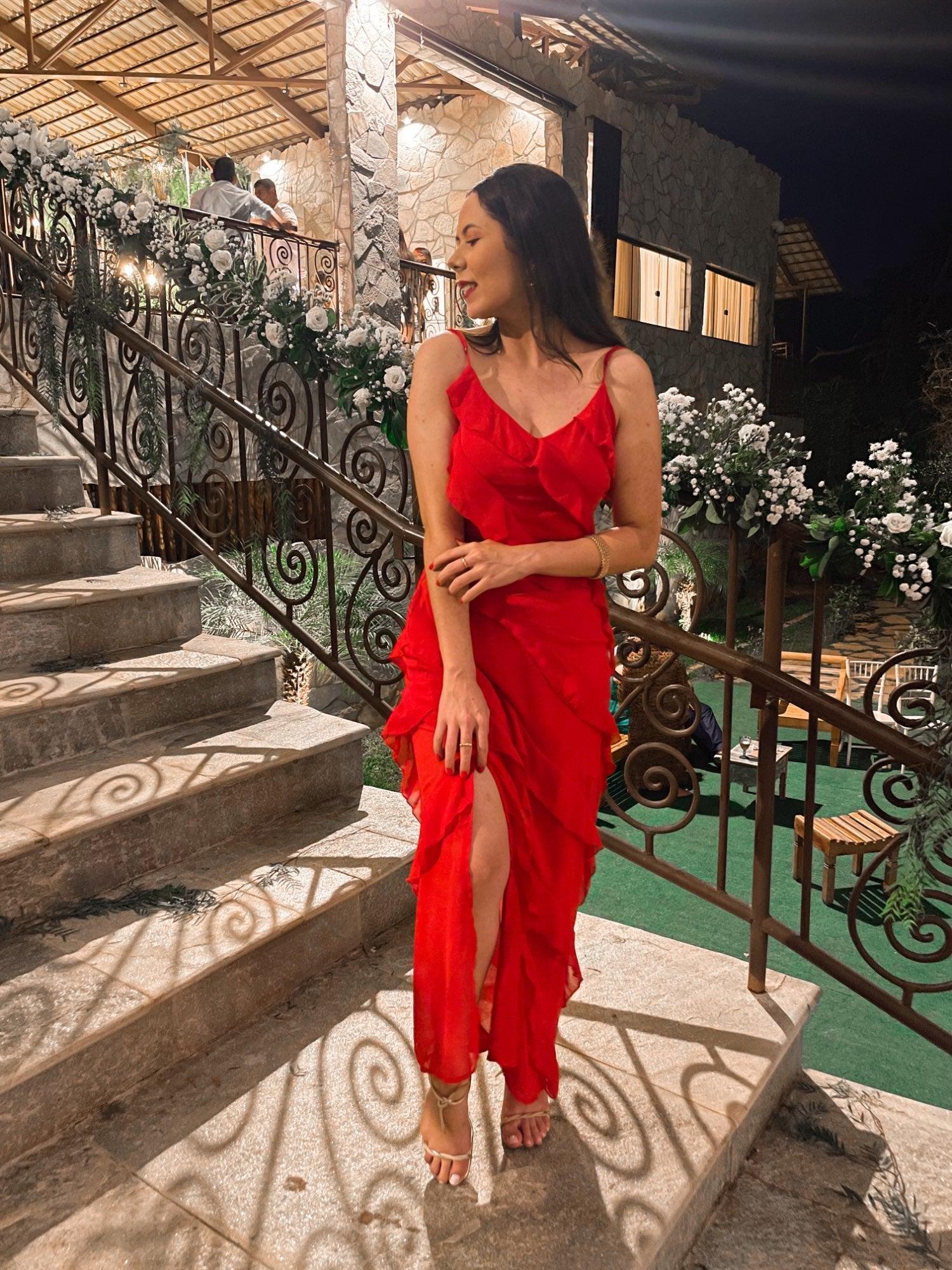 ROBIN RUFFLES BACKLESS DRESS - RED - Image 2